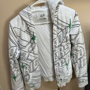 Fox Girls Riders Co White Heavyweight Zip Up Thick Hoodie Jacket Size XS